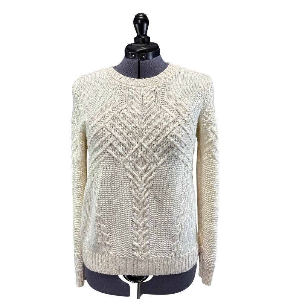 Orvis cable knit wool blend crew neck sweater Women's Size S Cream / Off White